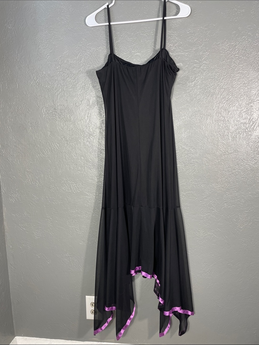 Taboo Handkerchief Hem Empire Waist Dress Black Purple Trim Plus 1X Fairycore - Picture 8 of 10